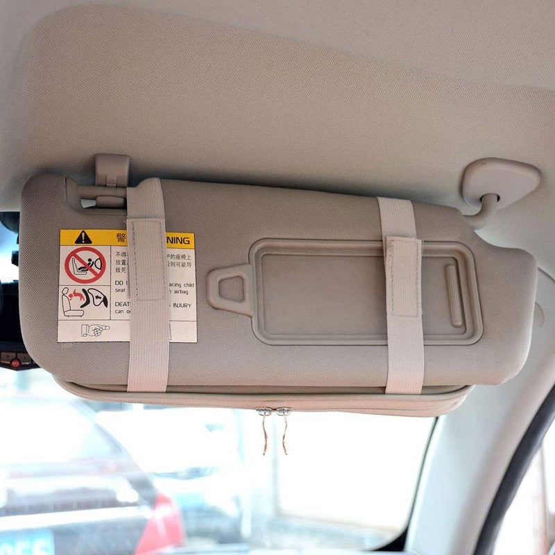 Da by Car Sun Visor Organizer, Multi-Pocket Visor Organizer Storage Pouch for Cars, SUVs & Trucks with Double Zippers, Elastic Bands & Glasses Clip- Organizes Essentials Keep Tidy (Beige Light Yellow) - Image 3